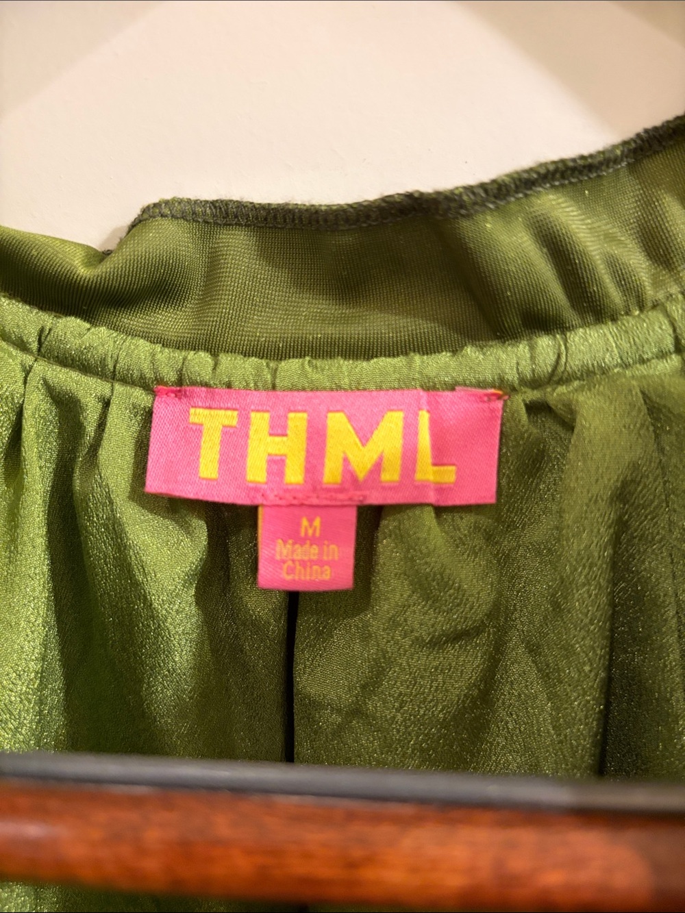THML Velvet Olive Green Mini Dress with beautiful embroidered details. - Picture 2 of 9